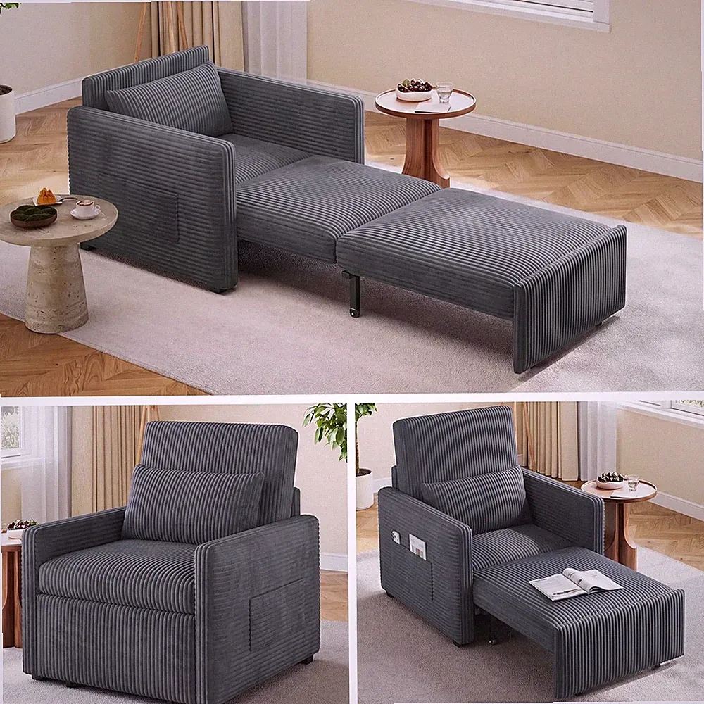 3 in 1 Pull Out Sleeper Chair, 75.2" Long Convertible Sofa Bed for Adults, Cordu