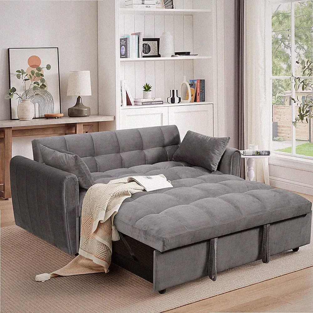 3 in 1 Pull Out Sofa Bed 65 Inch Convertible Sleeper Sofa Couch with Pillows