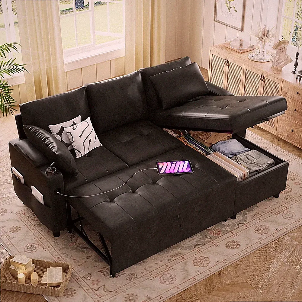 3 in 1 Pull Out Sofa Bed Sleeper Sofa with Storage Chair Sectional L Shape Couch