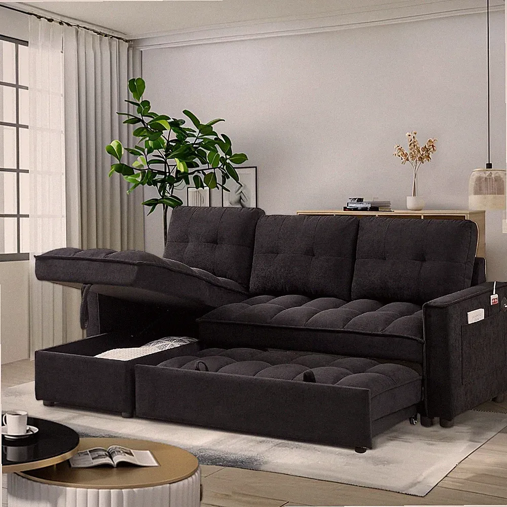 3 in 1 Pull Out Sofa Bed Sleeper Sofa with Storage &USB Sectional L Shape Couch