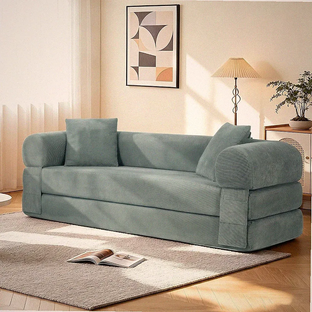 3-in-1 Queen Convertible Sofa Bed Boneless Sleeper Couch Green
