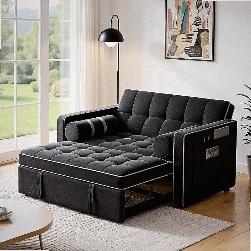 3 in 1 Sleeper Sofa Bed Pull Out Couch Living Room with USB Ports & Side Pockets