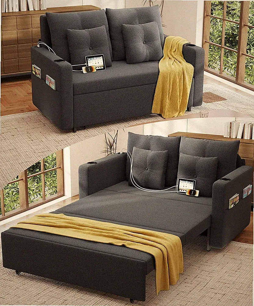 3 in 1 Sofa Bed, 56" Convertible Pull Out Couch, Loveseat Sleeper