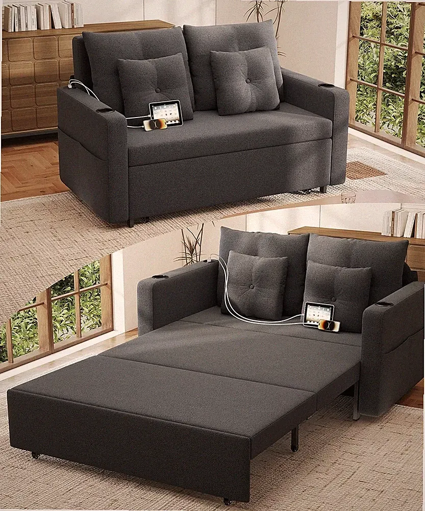 3 in 1 Sofa Bed, 56 Inch Convertible Pull Out Couch, Loveseat Sleeper Sofa with