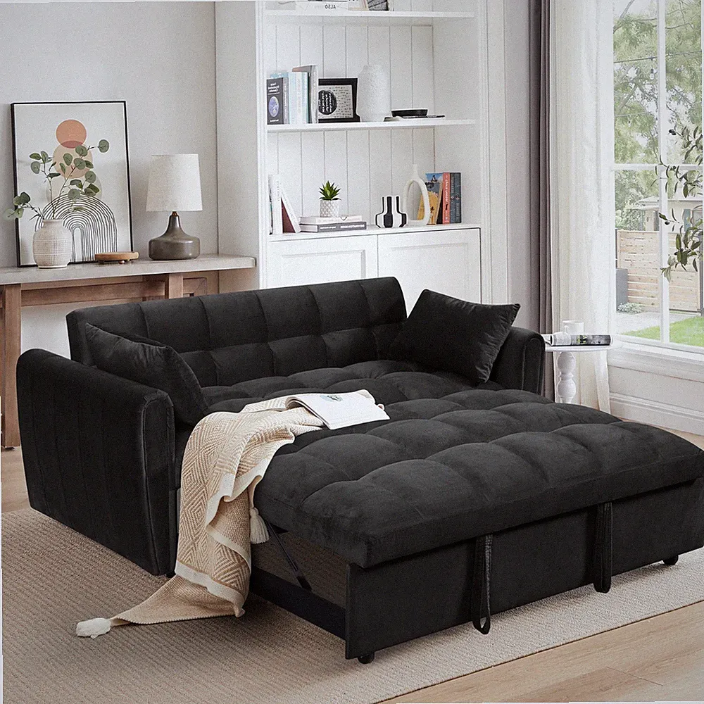 3 in 1 Sofa Bed 65 Inch Convertible Sleeper Sofa with Pull Out Bed Couch Pillows
