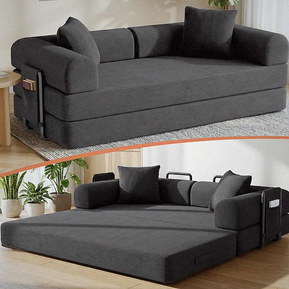 3 in 1 Sofa Bed, 80" Convertible Pull Out Couch, Corduroy Loveseat Sleeper Sofa