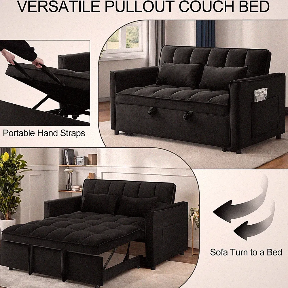 3 in 1 Sofa Bed Convertible Sleeper Sofa with Pull Out Bed Loveseat Couch