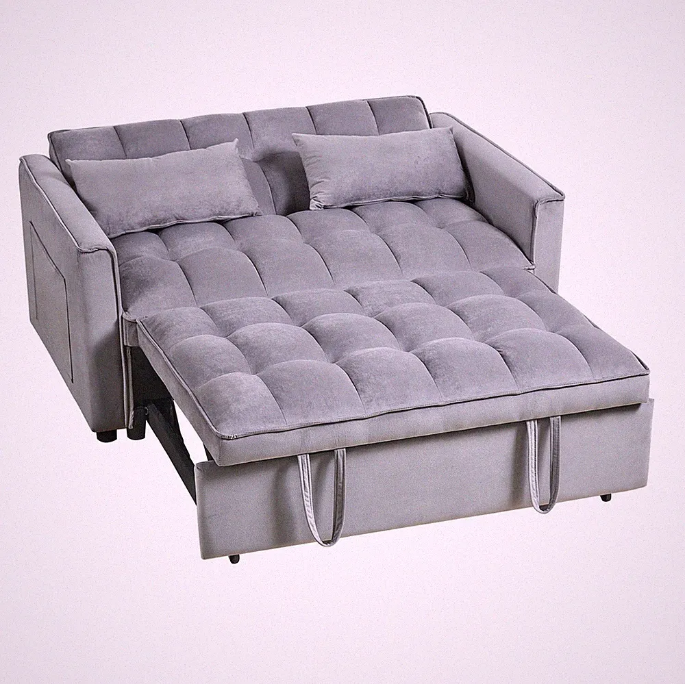 3 in 1 Sofa Bed Convertible Sleeper Sofa with Pull Out Bed Loveseat Couch Grey