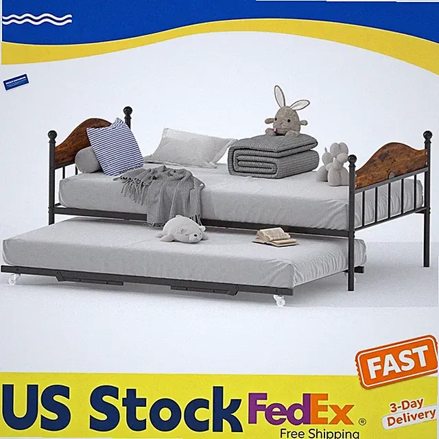 3-in-1 Twin Daybed with Trundle Metal Frame, Foldable Sofa Bed for Small Spaces