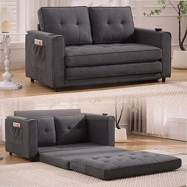 3-in-1 Upholstered Convertible Sofa,Foldable Tufted W/Pull Out Sleeper Couch Bed