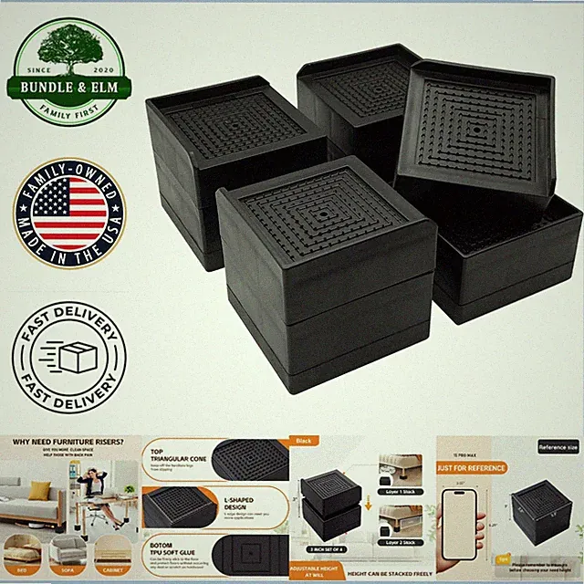 3 Inch Bed Risers Set, Heavy Duty Plastic Blocks for Couch and Table Support