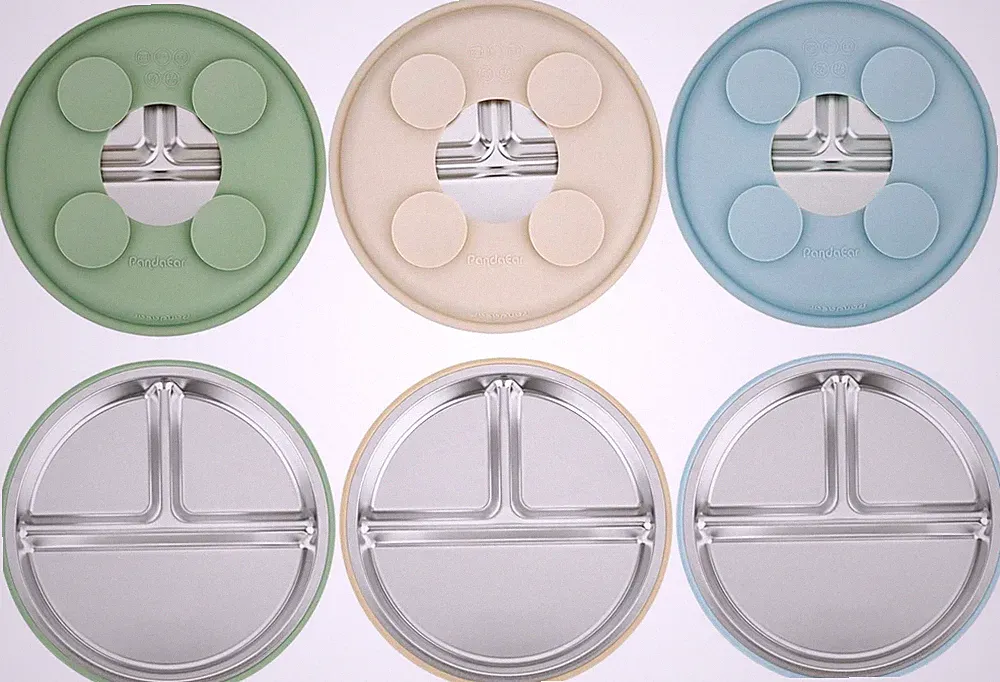 3 Pack Stainless Steel Baby Suction Plates - Modern Feeding Set for Toddlers