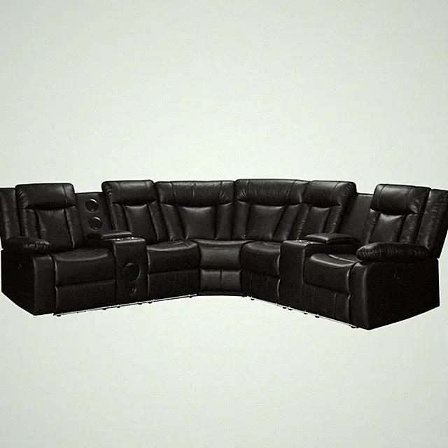 3 PC BLACK FAUX LEATHER RECLINING POWER SECTIONAL SPEAKERS LIVING ROOM FURNITURE