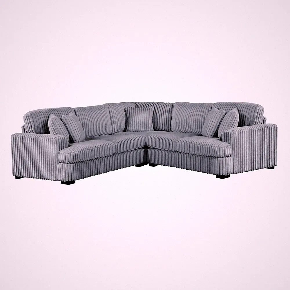 3 PC L-SHAPED GREY CORDUROY SOFA SECTIONAL PILLOWS LIVING ROOM FURNITURE