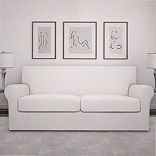 3 Pc Stretch Fleece Loveseat Sofa Slipcover Cover Fits 60-80" Dogs Snow White