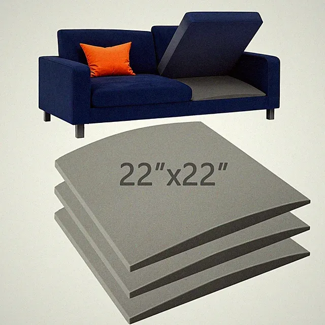 3 PCS 45D Couch Cushion Support 22x22x2 Inch Curved High Density Foam