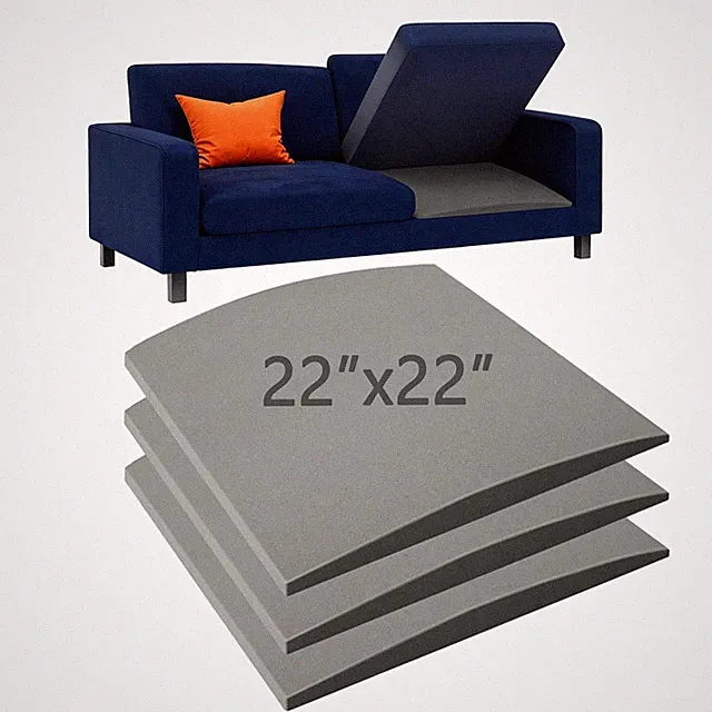 3 PCS 45D Couch Cushion Support Sagging Seat 22x22x2 Inch Grey Sofa Foam