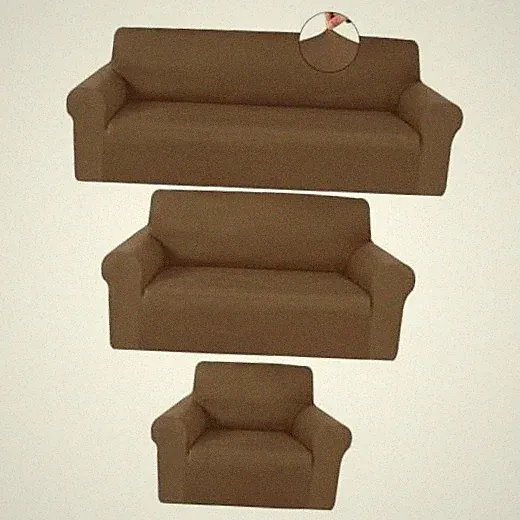 3 Pcs Couch and Loveseat Covers Set Sofa Milk Silk Spandex Chocolate Color