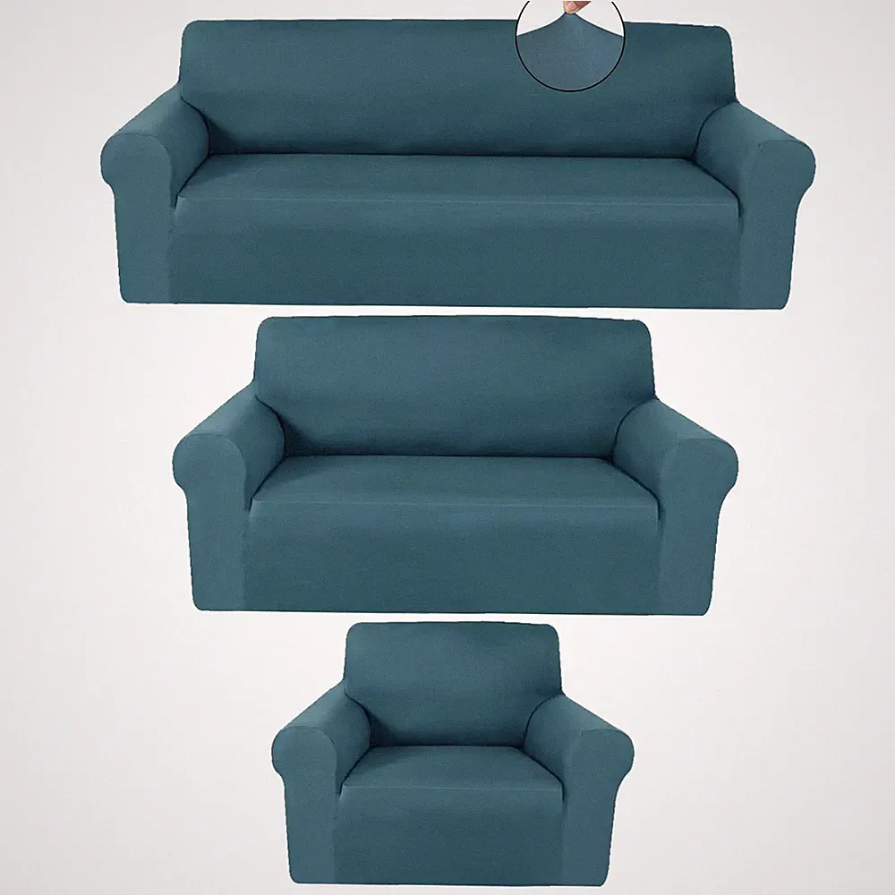 3 Pcs Couch and Loveseat Sofa Covers,Peacock Blue,Milk Silk