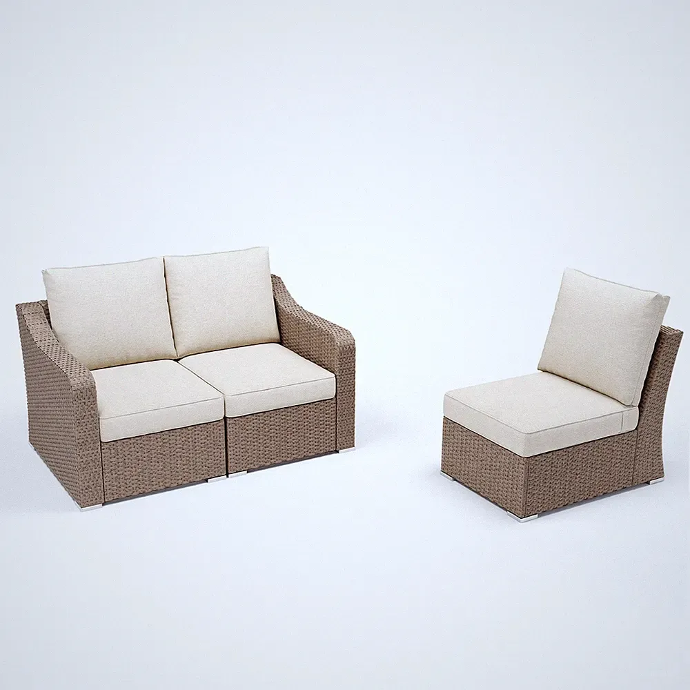 3 PCS Patio Furniture Rattan Sofa Set Modular Sectional Wicker Couch w/ Cushions