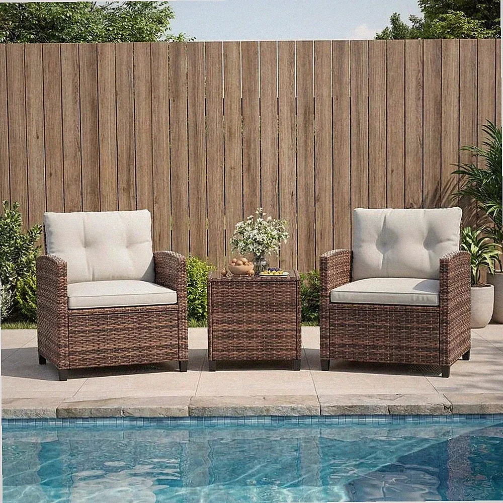 3 PCS Patio Furniture Set Outdoor Sectional Sofa Rattan Wicker Sofa W/ Table NEW