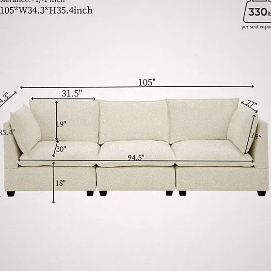 3-Piece Chenille Fabric Upholstered Living Room Furniture Set, Including 3-Seate