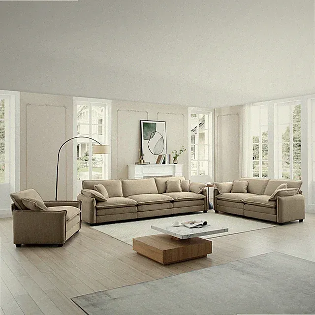 3 Piece Comfortable Oversized Sectional Sofa, One Single Sofa and One 2-Seate