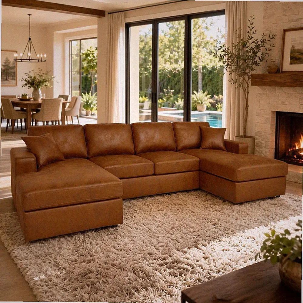 3-Piece Corduroy Double-Chaise Sectional Sofa for 4 Seats