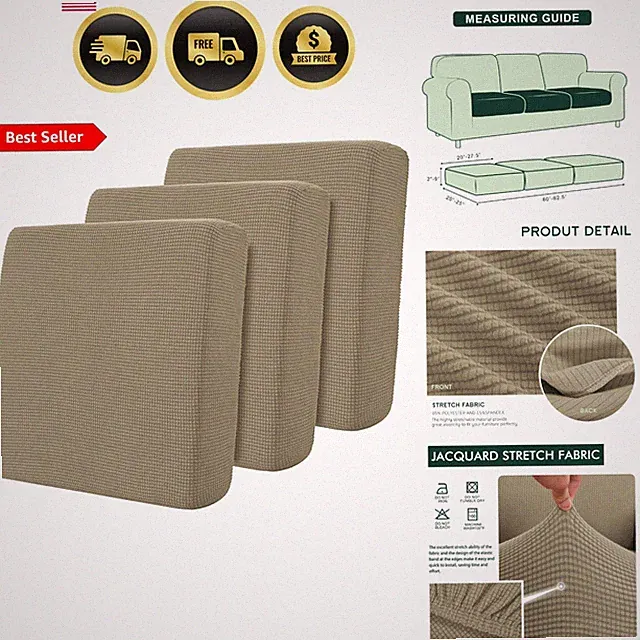 3 Piece Couch Cushion Slipcovers Stretch Reversible Cushion Replacement Slipc...