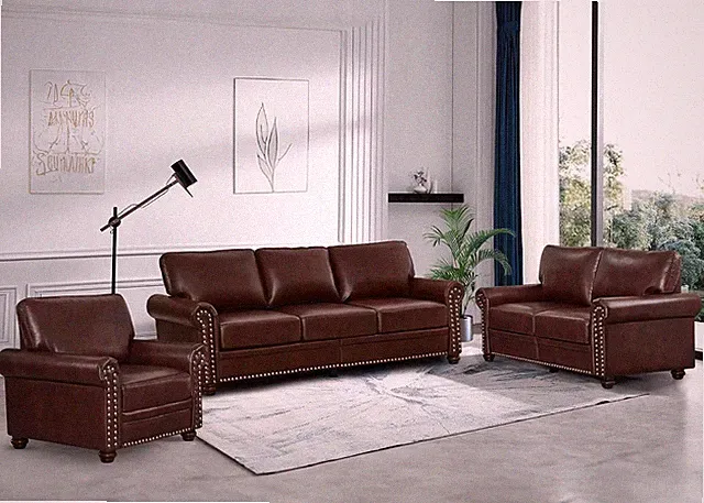 3 Piece Faux Leather Sofa Set,Mid Century Modern Couch and Loveseat Sets with St