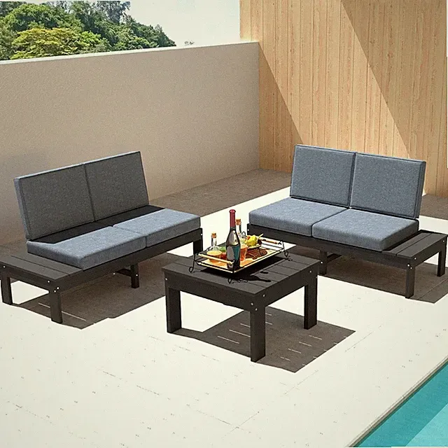 3-Piece HDPE Patio Sofa Set, Modern Grey Sectional with Coffee Table