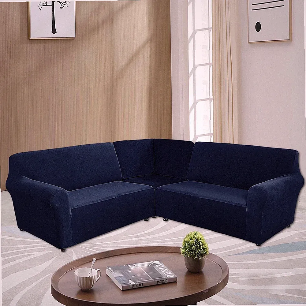 3-Piece L Shape Sofa Cover Velvet 5-Seater Corner Sectional Couch Sofa Slipcover