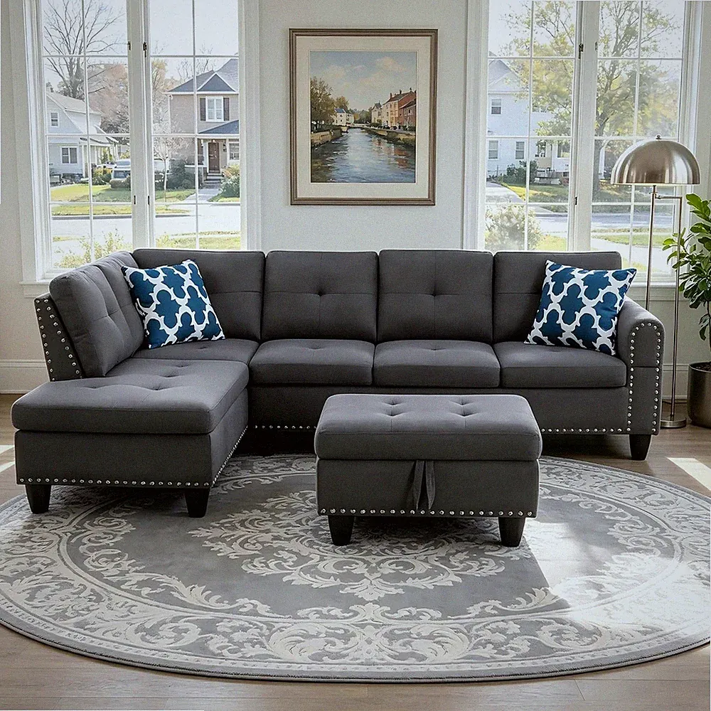 3-Piece L-Shaped Modular Leather Sofa – Convertible Sectional Couch with Movable