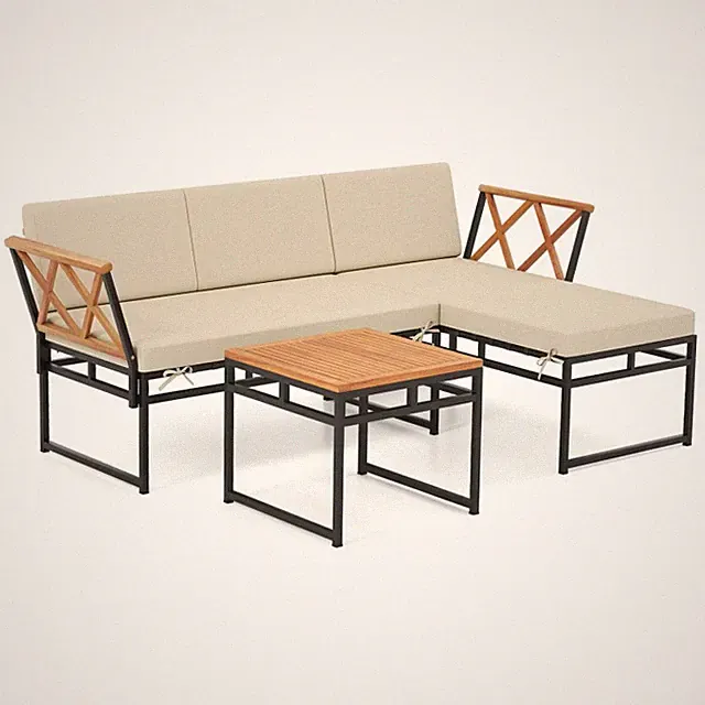 3-Piece L-Shaped Patio Furniture Set for Porch Backyard and Poolside Outdoors