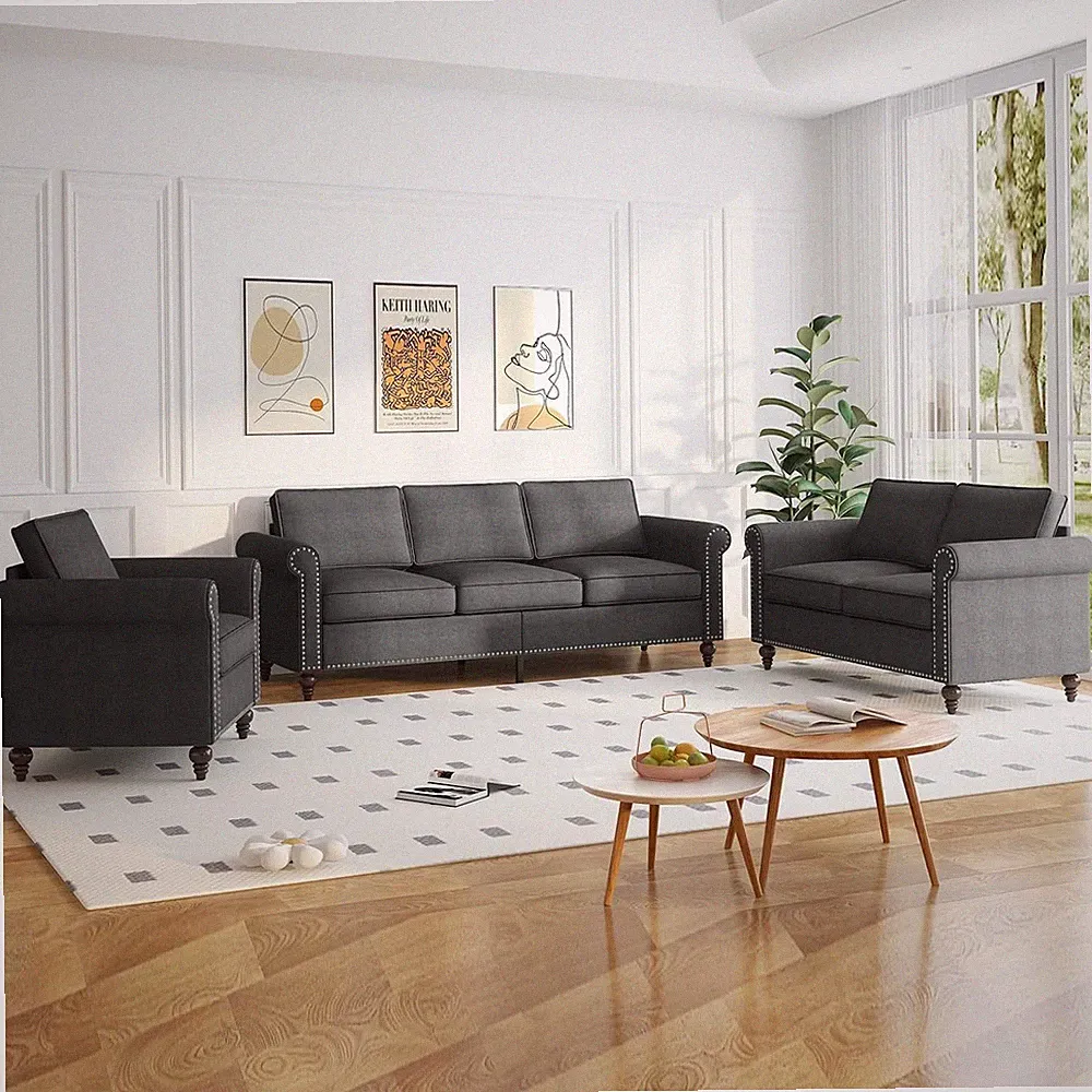 3 Piece Living Room Sofa Sets, Sectional Couch and Loveseat and Armchair Set, Mo