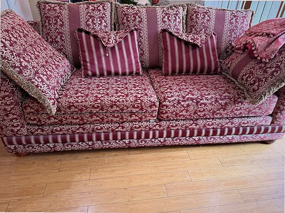 3 Piece Luxury Burgundy Gold Sofa Set Couch Loveseat Chair – Local Pickup LA