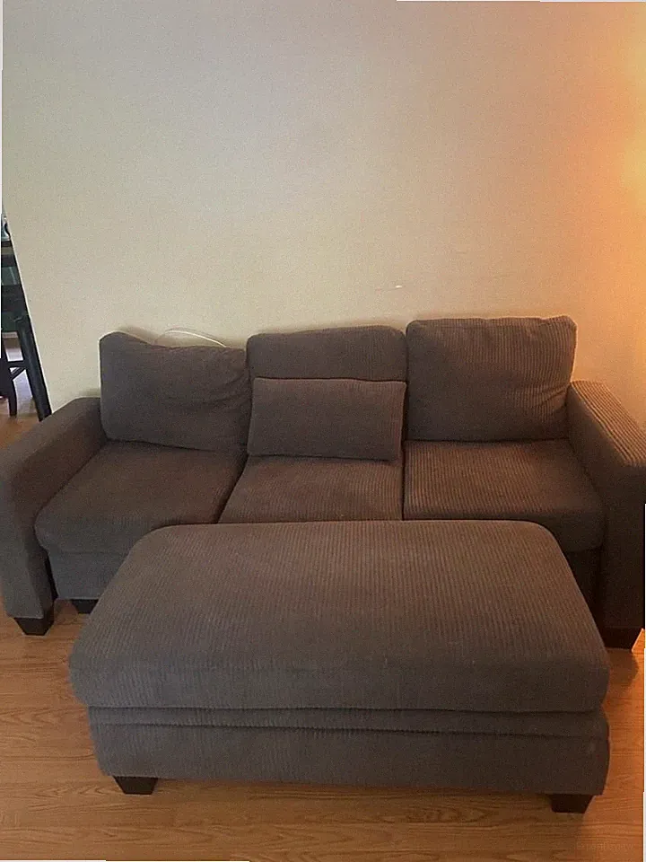 3 Piece Modular Gray Corduroy Sectional Couch with Storage Ottoman Leg Rest