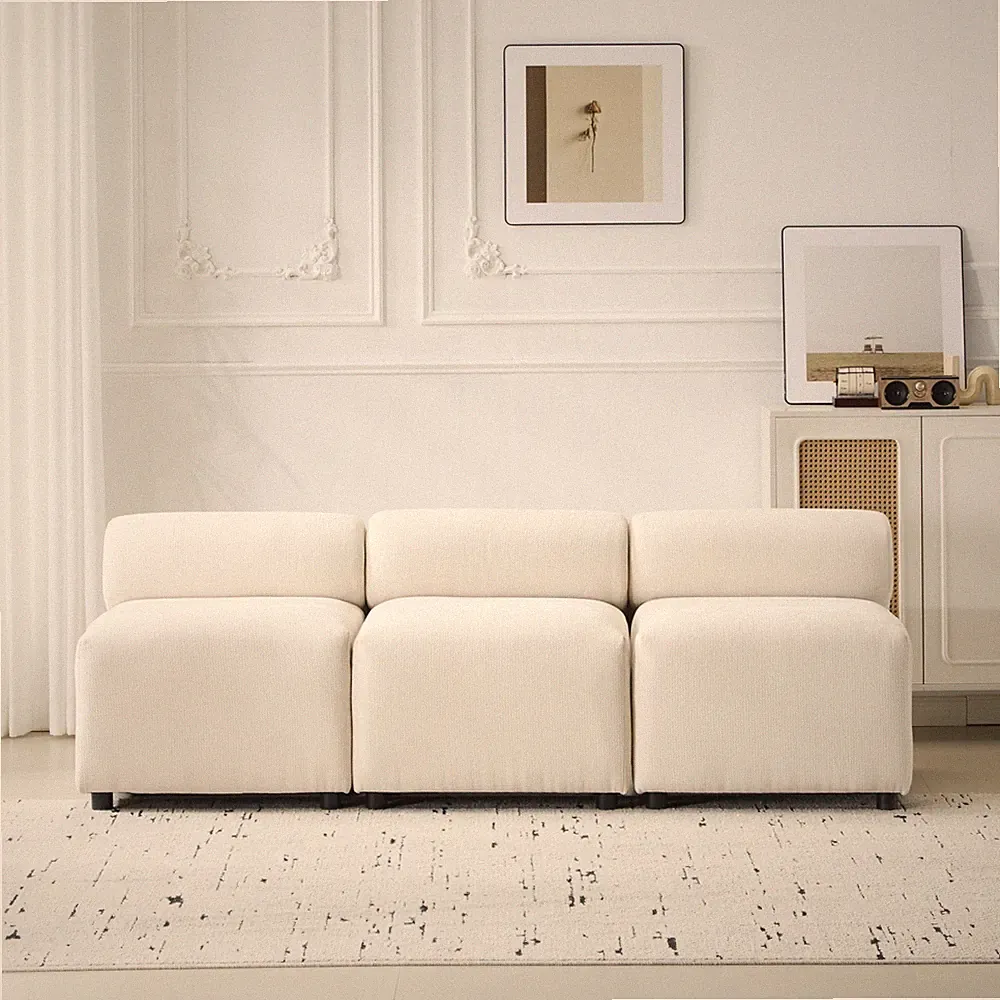 3-Piece Modular Sectional Sofa 78"L Chenille Fabric Beige