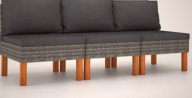 3-Piece Modular Sectional Sofa Set Grey Rattan Outdoor Indoor Patio Furniture fo