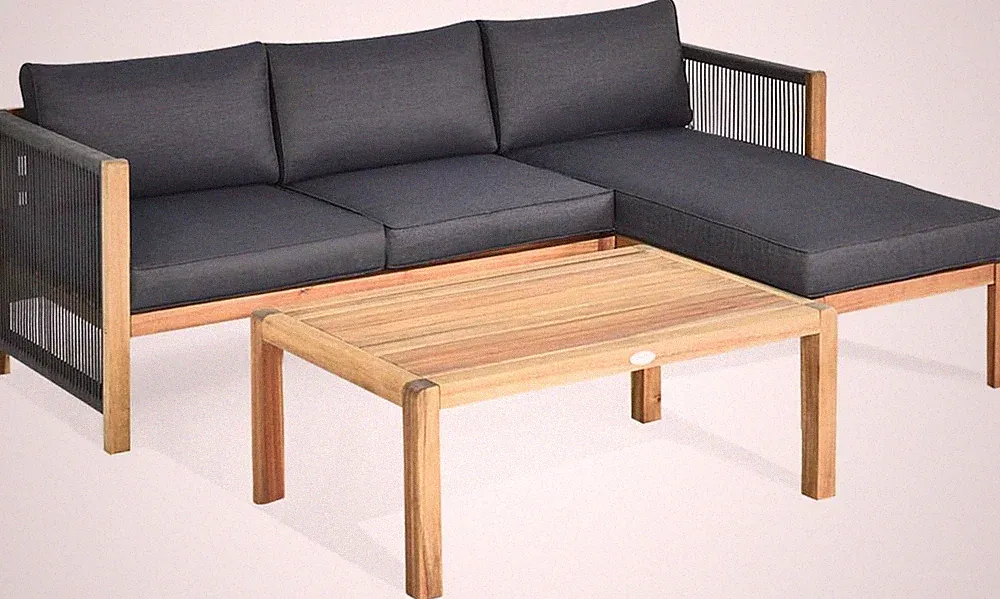 3 Piece Outdoor Patio Furniture Set, Acacia Wood Sectional Sofa W/Seat Cushions