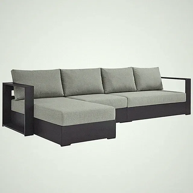 3-Piece Outdoor Powder-Coated Aluminum Left-Facing Chaise Sectional Sofa Set
