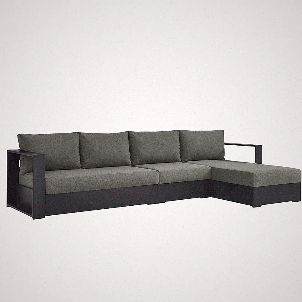 3-Piece Outdoor Powder-Coated Aluminum Right-Facing Chaise Sectional Sofa Set