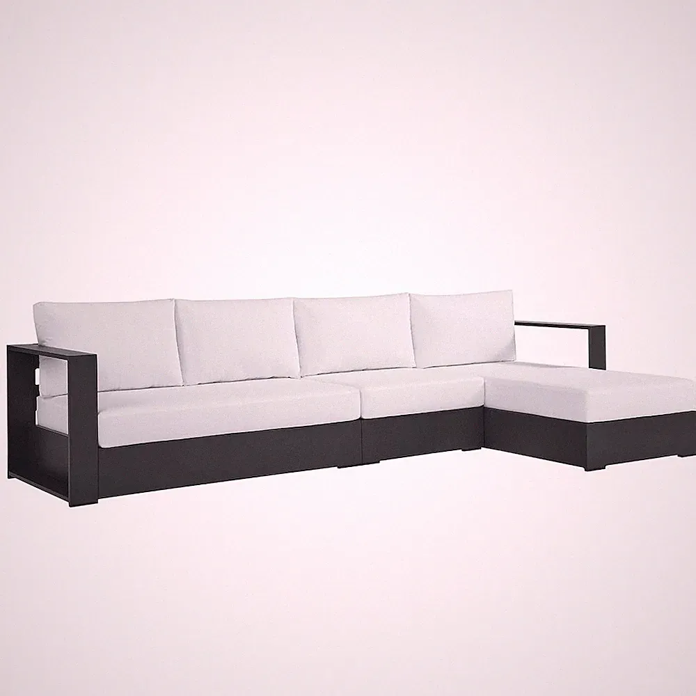 3-Piece Outdoor Powder-Coated Aluminum Right-Facing Chaise Sectional Sofa Set