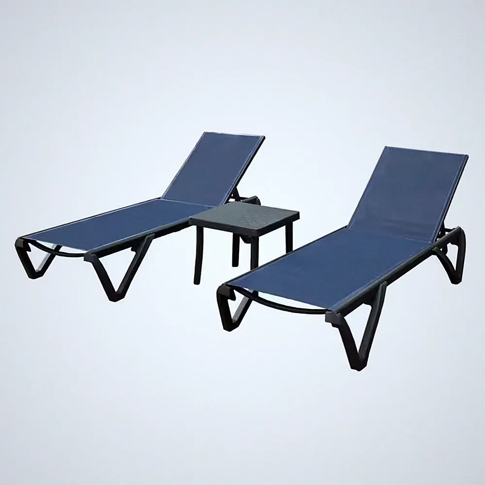 3-Piece Patio Chaise Lounge Set, Aluminum Metal Outdoor Sectional Set Side Table