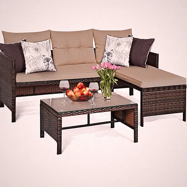 3-Piece Patio Corner Sofa Set with Coffee Table