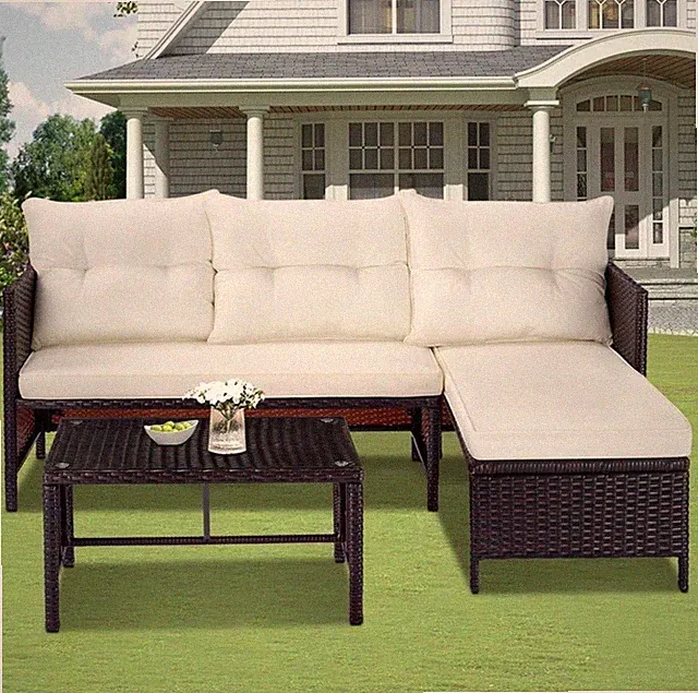3 Piece Patio Furniture Set, All Weather Outdoor Sectional Sofa Set PE Rattan
