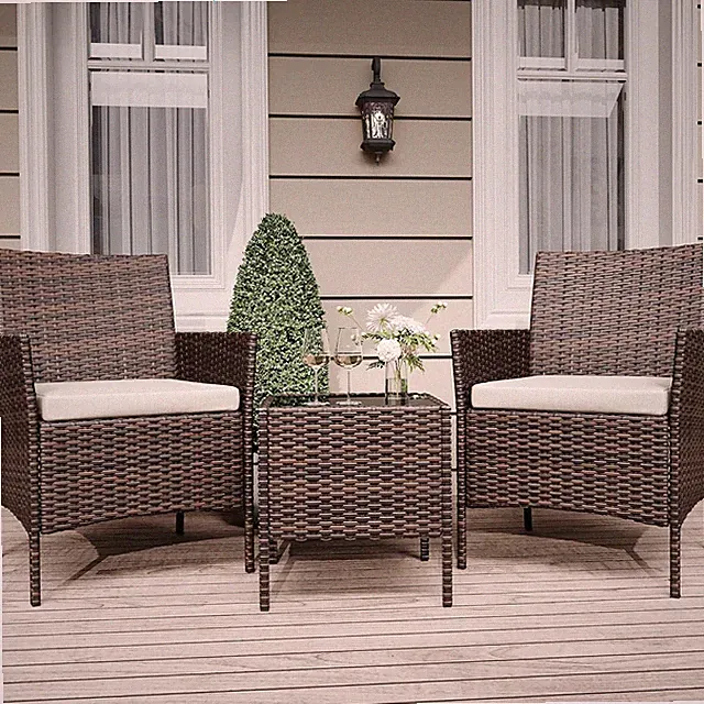 3-Piece Patio Furniture Set, All-Weather Patio Set - PE Wicker Sectional with Te