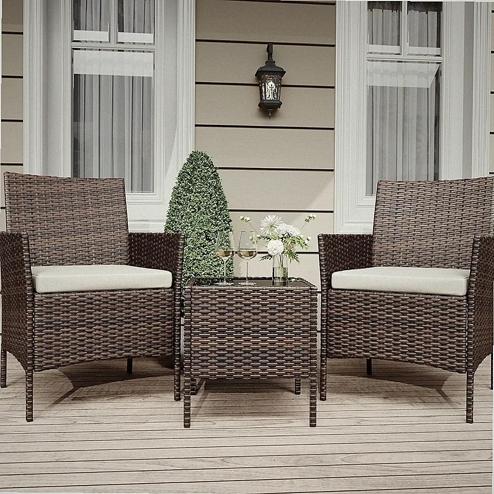 3-Piece Patio Furniture Set, All-Weather Patio Set - PE Wicker Sectional with Te
