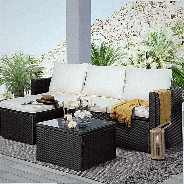 3-Piece Patio Sectional Sofa, Patio Furniture Set with Detachable Soft Cushions