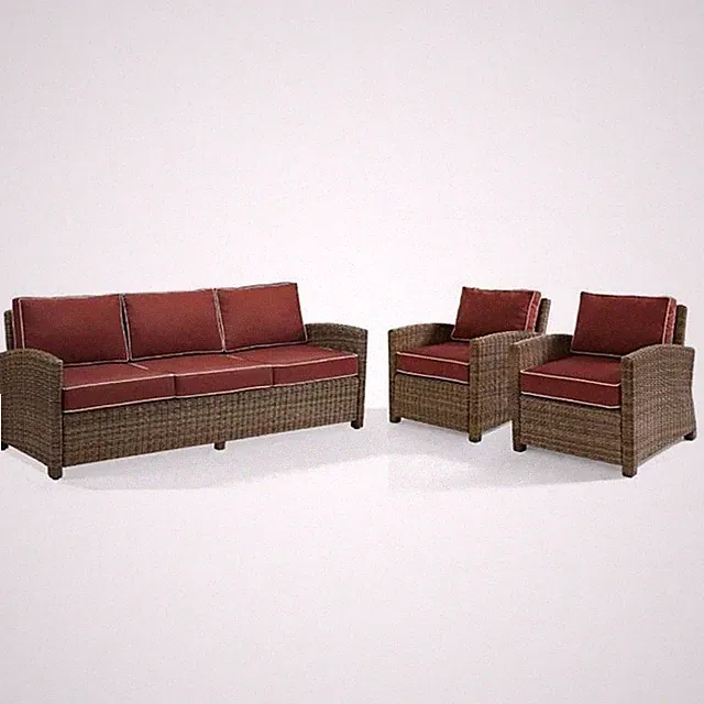 3 Piece Patio Wicker Sofa Set with Sofa and Set of 2 Chairs in Sangria